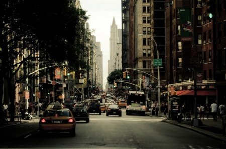 avenue in new york city - cars, avenue, stores, skyscrapers, traffic, signs