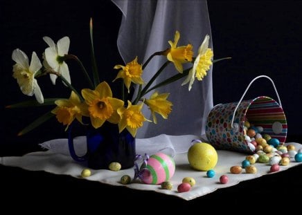 Easter Still Life - easter, flowers, holidays, still life, daffodils, eggs