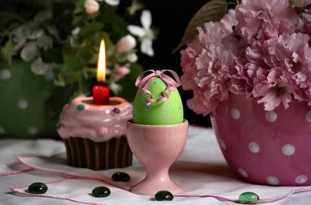 Easter time - easter, candle, flowers, egg, special days, holidays