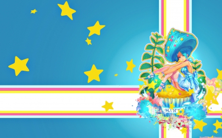 Pretty Cupcake Girl - icing, cupcake, anime, girl, stars, colorful