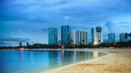 Beach City - city beach, beach, beach at night, city at night