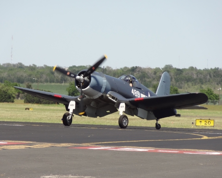 Corsair on the Runway - aircraft, wwii, marines, blacksheep squadron, corsair