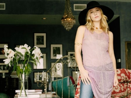 christma applegate - pose, flower, room, hat, girl