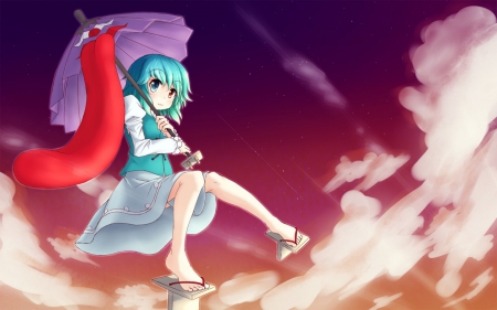 fly - sky, girl, umbrella, fly