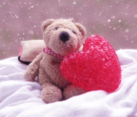 Those Lovely snowy days - teddybear, red, love, soft