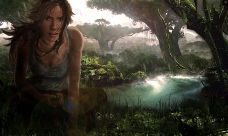 Lara Croft - trees, female, lara croft, tomb raider, plants, games, forest, video games