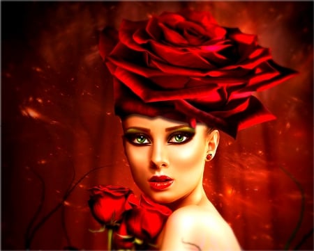 Oh my Rose - pretty, rose, beautiful, red head