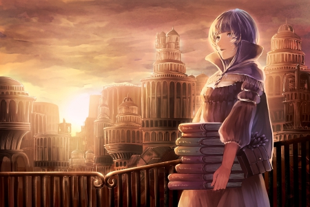 City of Books - Girl, Sunset, Cant think of a fourth, Books, Sunrise, City