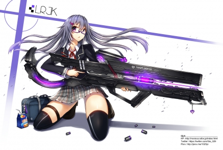 Heart Pierce (read description) - gun, purple, girl, i think its milk, cant think of a fourth