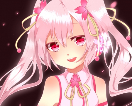 Sakura Miku - female, anime girl, black, anime, miku, cute, pink eyes, hatsune miku, girl, twintails, long hair, pink hair, sakura miku, vocaloids, hd, hatsune, kawaii, sakura, vocaloid, pink