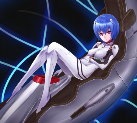 Ayanami Rei - neon genesis evengelion, anime, female, neon, ayanami rei, armor, short hair, blue hair, hd, rei, anime girl, bodysuit, hot, ayanami, girl, red eyes, evangelion, rei ayanami, genesis, cute, eva, sexy