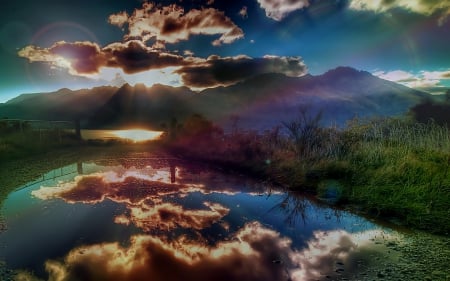 SUNSET - SUNSET, CLOUDS, COLORFUL, WATER