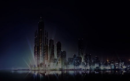 Psycho-pass - dark, town, light, city, water, psycho-pass, color, black