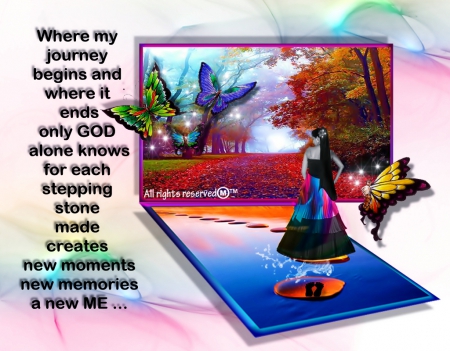 A New Me  - inspiration, moments, butterflies, girl, steps, life, stones, memories, waters, frames