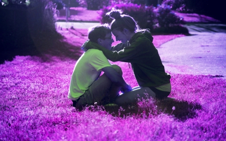 couple hugs - pink shade, outdoor, love, couple