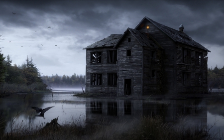 HAUNTING ON THE LAKE - CREEPY, SETTING, HOUSE, HAUNTING, LAKE