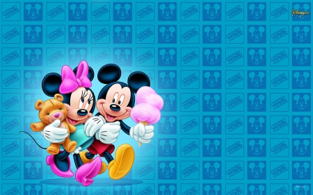 Mickey&Minnie - cute, mouse, pink, blue