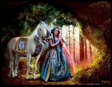 Princess and the Horse - princess, lady, horse, fantasy