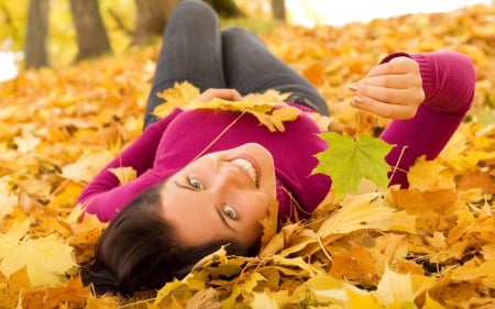 autumn - nature, girl, joy, blue eyes