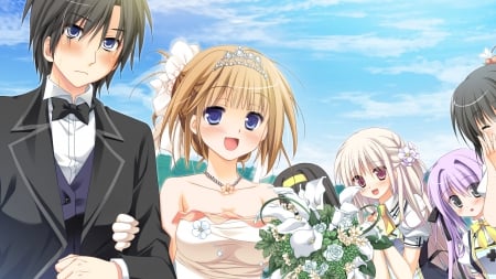 ♡ Married ♡ - female, church, happy, married, veil, gown, bride, groom, hot, wedding, flower, bouquet, cute, floral, sexy, anime, dress, bride and groom, guy, wed, long hair, boy, male, short hair, anime girl, marry, girl, lovely, brown hair, sweet, handsome, lover, couple