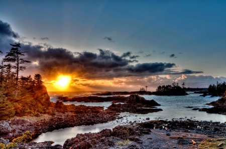 WILD PACIFIC SUNSET - wild pacific sunset, trail, island, amazing, nature, vancouver