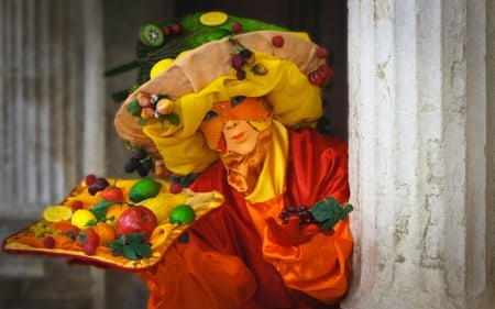 Mask - artistic, costume, mask, fruits