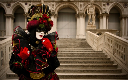 Mask - artistic, stairs, costume, mask