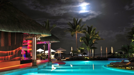 Poolside Night - luxurious pool, pool at night, pool, Poolside Night, poolside