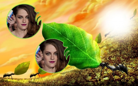 kristen stewart - leaves, yellow, girl, light