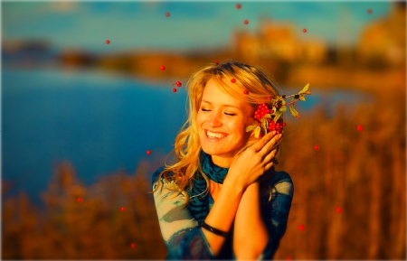 genuine joy - smile, female, nature, beautiful