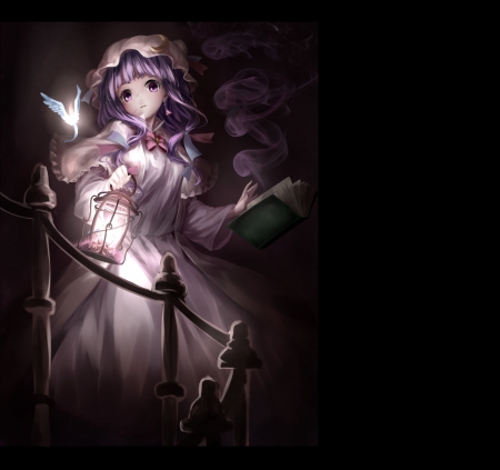 Pitch Black - anime, female, dress, light, dark, touhou, Patchouli Knowledge, horror, anime girl, hot, girl, darkness, pitch black, black, sinister, cute, sexy, eerie