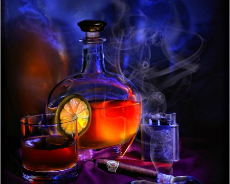 Still life - wine, smokes, art, still life, glass