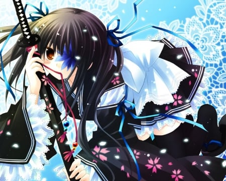 Anime Girl - girl, anime, sword, black hair, cute