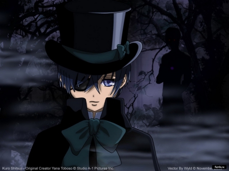 Anime - black hat, hat, boy, anime, black cloths, black hair