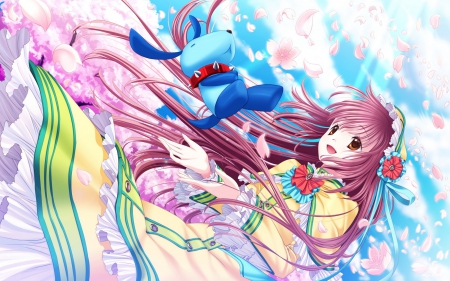 Anime Girl - girl, female, anime, teddy, cute, colourful