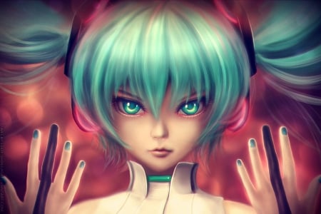 Attitude Adustment - anime, vocaloid, female, hatsune miku, green eyes, green hair, gloomy, evil, long hair, gloom, horror, hd, creepy, anime girl, twintails, serious, hot, girl, angry, sinister, miku, cute, hatsune, sexy, vocaloids, close up