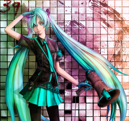 Love is War - female, hot, emotional, anime girl, sinister, anime, miku, cute, hatsune miku, sexy, speaker, girl, twintails, long hair, vocaloids, hd, hatsune, abstract, green eyes, vocaloid, green hair