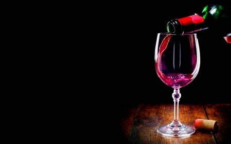 GLASS of RED WINE - wine red, glass, cork, bottle, black background