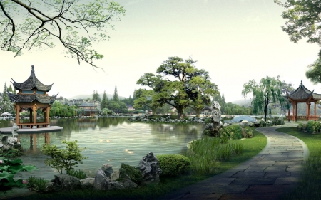 Japanese Garden - garden, digital, scenery, 3d, nature, japanese, art