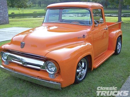 F-100^^56 - orange, classic, ford, truck