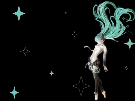 Hatsune Miku - vocaloid, anime, Hatsune Miku, ponytails, barefoot, stars