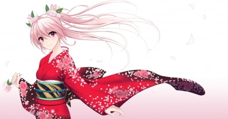 Sakura Miku - nice, female, hot, simple, anime girl, pretty, petals, anime, miku, kimono, cute, pink eyes, hatsune miku, sexy, girl, long hair, pink hair, twintaisl, sakura miku, lovely, hatsune, vocaloids, hd, floral, sakura, vocaloid, plain, yukata, sweet, flower