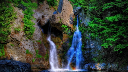 Waterfalls - nature, waterfalls, tree, river