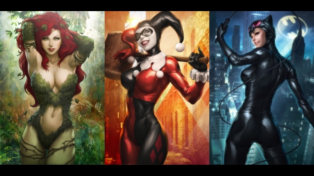 Gotham City SIrens - quinn, ivy, woman, harley, Poison, cat