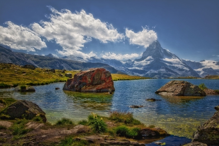 Amazing Highlands - white, clouds, blue, beautiful, water, mountains, snowy