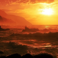 Bright Sunset & Ocean Waves