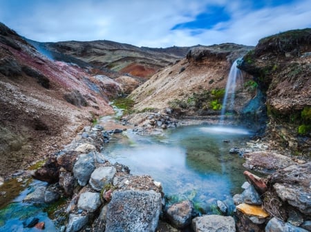 waterfalls - river, waterfalls, water, stones