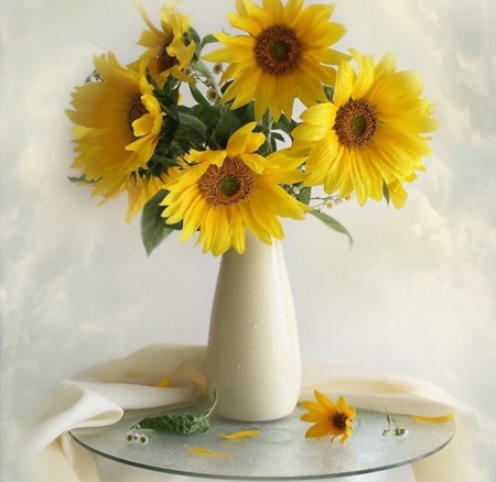 Sunflowers Still life - stilllife, flowers, sunflowers, vase, yellow