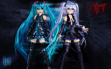 Every Rose Has Its Thorn - anime, vocaloid, female, hagane miku, hatsune miku, evil, long hair, dark, hd, anime girl, realistic, twintails, hot, hagane, girl, cg, black, twins, sinister, miku, cute, hatsune, 3d, sexy, vocaloids