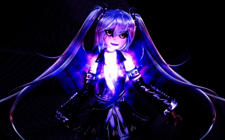 Infected - female, hagane miku, evil, light, horror, hot, evi, darkness, cg, cute, 3d, sexy, vocaloid, anime, hatsune miku, long hair, dark, scary, hd, scare, creepy, anime girl, twintails, realistic, hagane, girl, black, glow, miku, sinister, hatsune, vocaloids, eerie